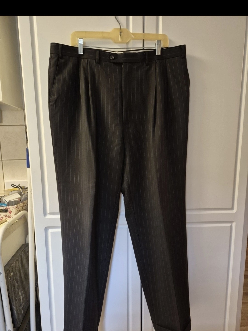 Chaps Black Pinstripe Men's Dress Pants